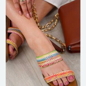 Pink and Orange Sandals with Braided Straps and Metallic Detailing